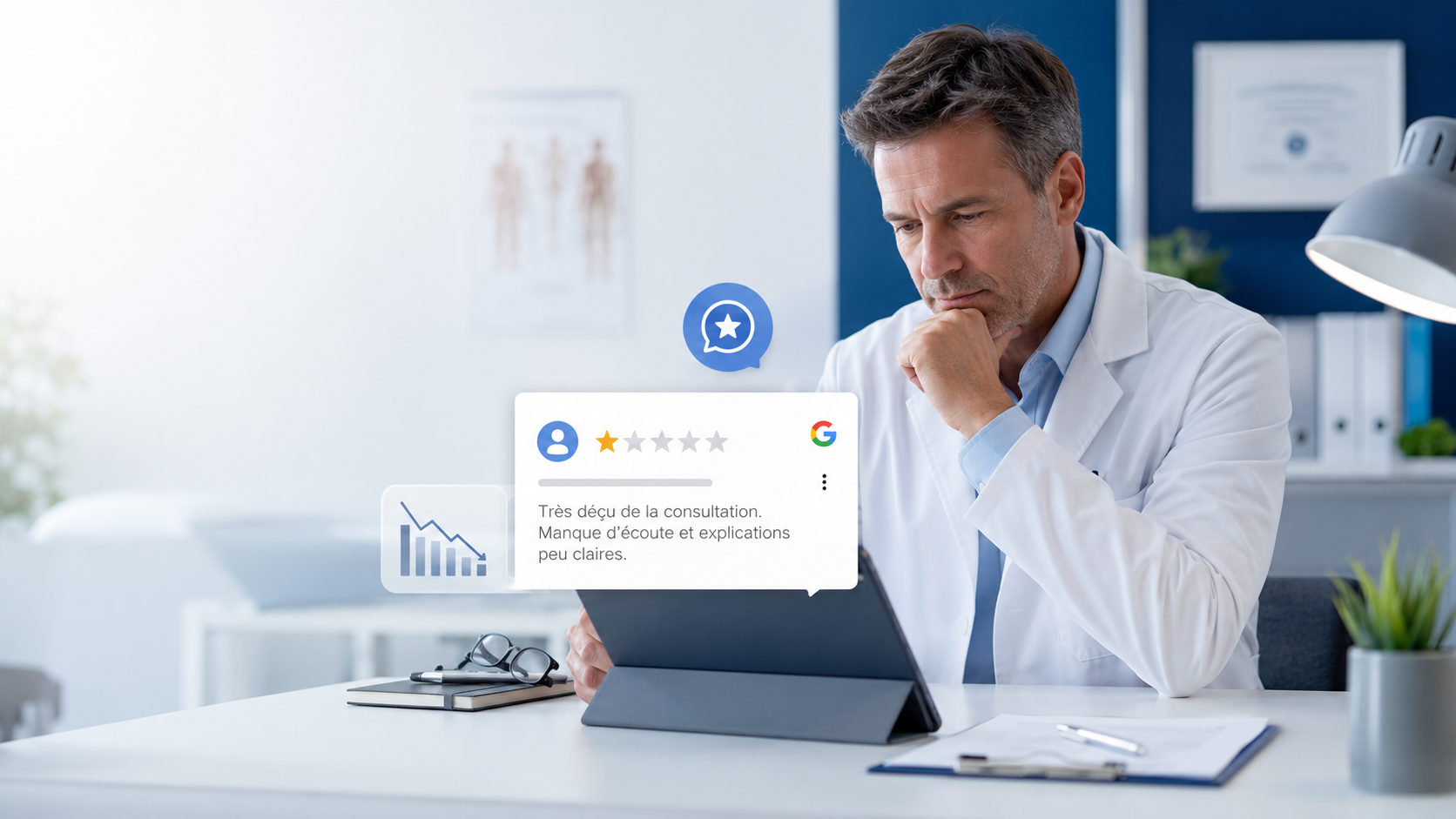 Médecin face à un avis Google négatif